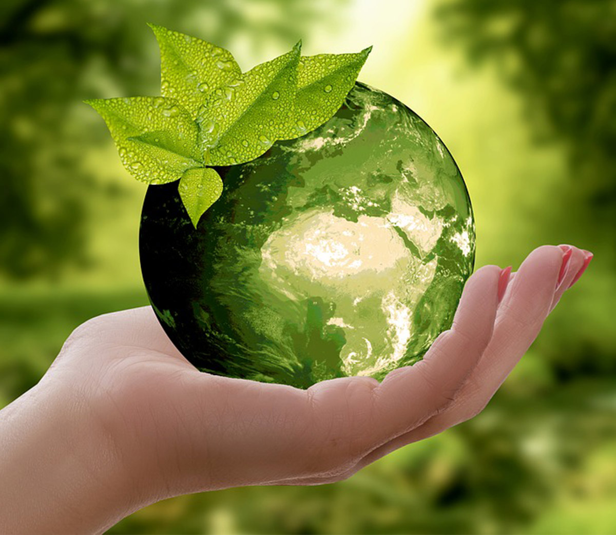 Green globe in hand